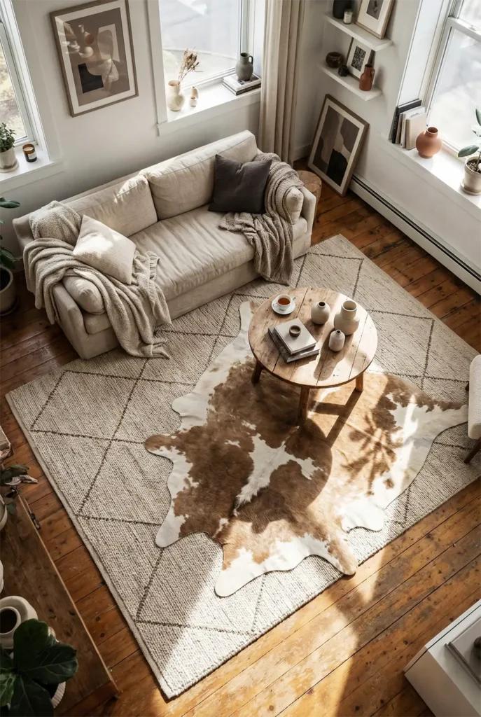 Cowhide rug in interior